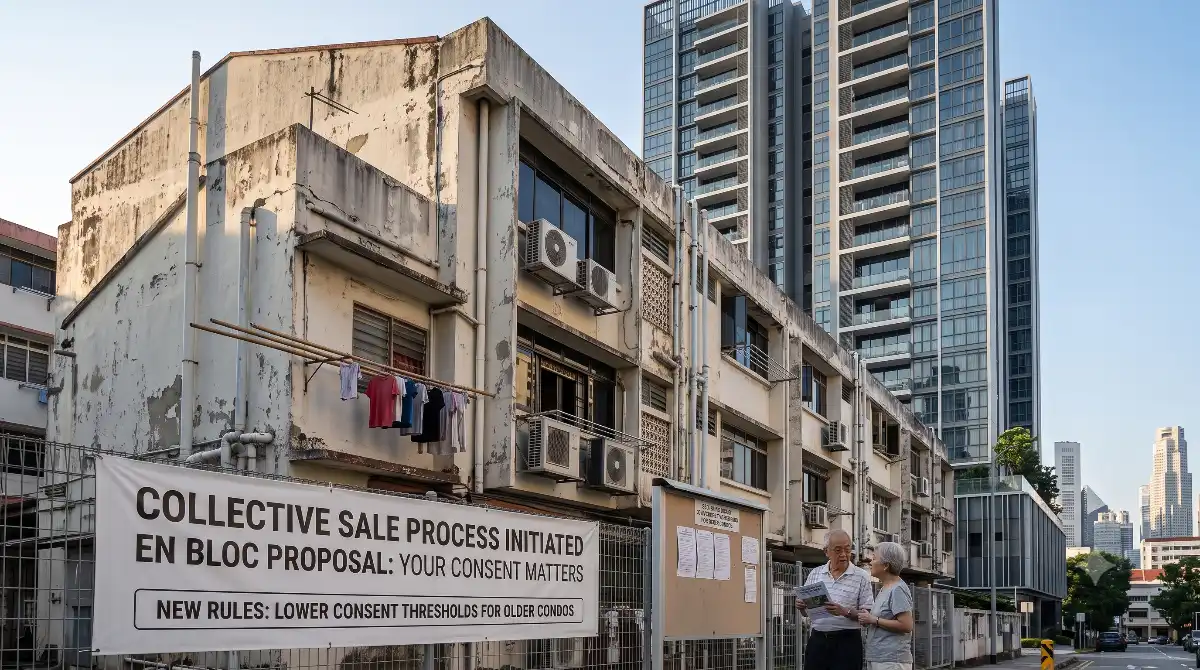 Singapore proposes lowering en bloc consent to 70% for condos aged 40-59 and 65% for those 60+. Key facts on the new Bill, safeguards, and what's next. Slug: en-bloc-consent-thresholds-older-condos